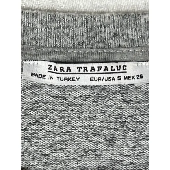 Zara Trafaluc Shirt Small Gray Chest Pocket Sweatshirt Raw Hem Oversized - Picture 6 of 9